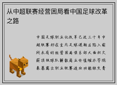 从中超联赛经营困局看中国足球改革之路